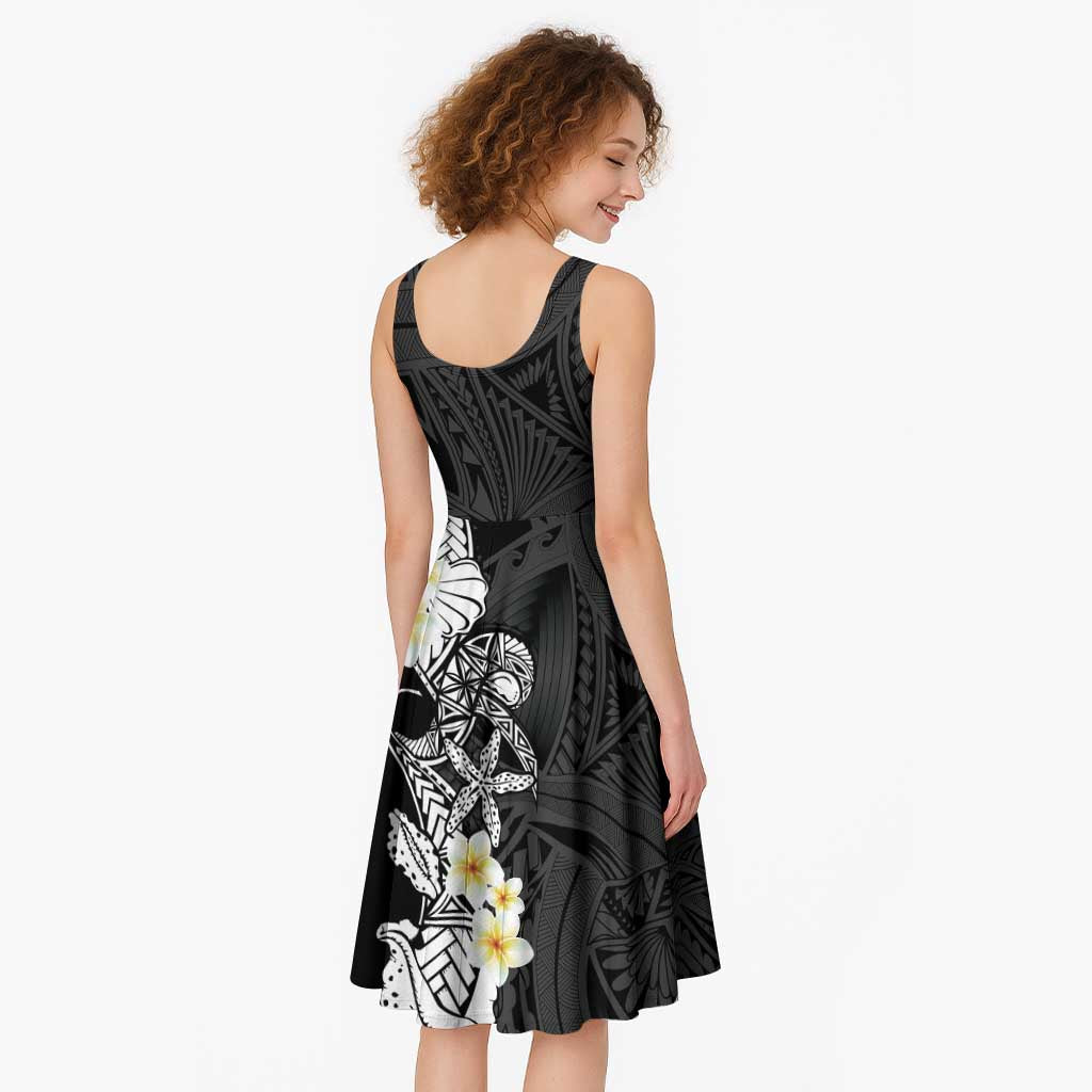 Black Samoa Tattoo Midi Dress Plumeria Samoan Ocean Tatau Pattern - Polynesian Pride