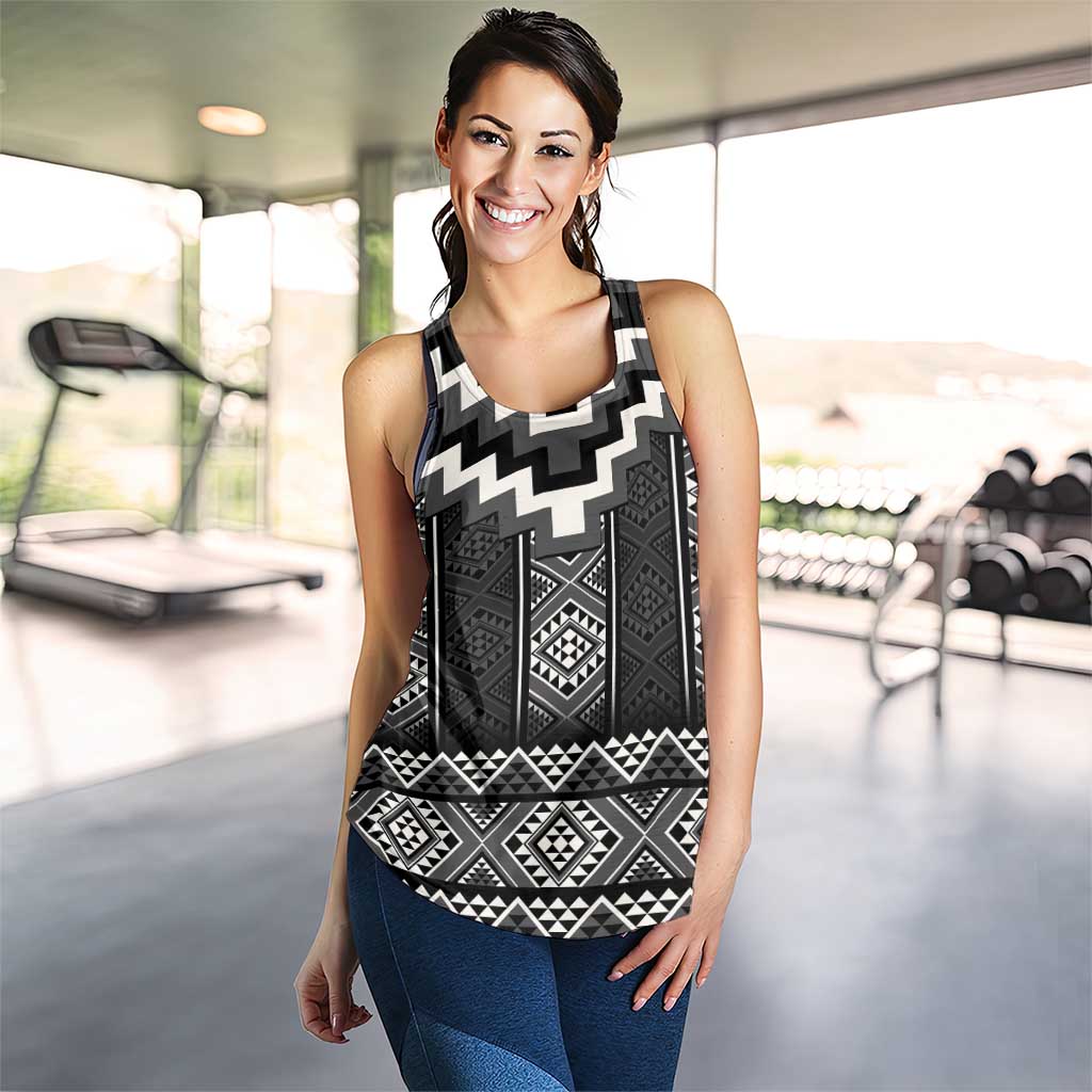 Black Taniko Aotearoa Women Racerback Tank Niho Taniwha Mix Poutama LT14 - Polynesian Pride