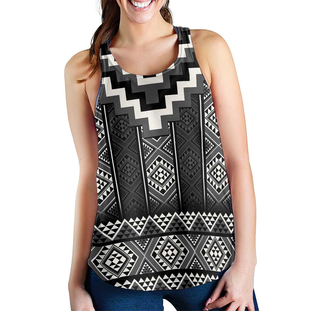 Black Taniko Aotearoa Women Racerback Tank Niho Taniwha Mix Poutama LT14 - Polynesian Pride