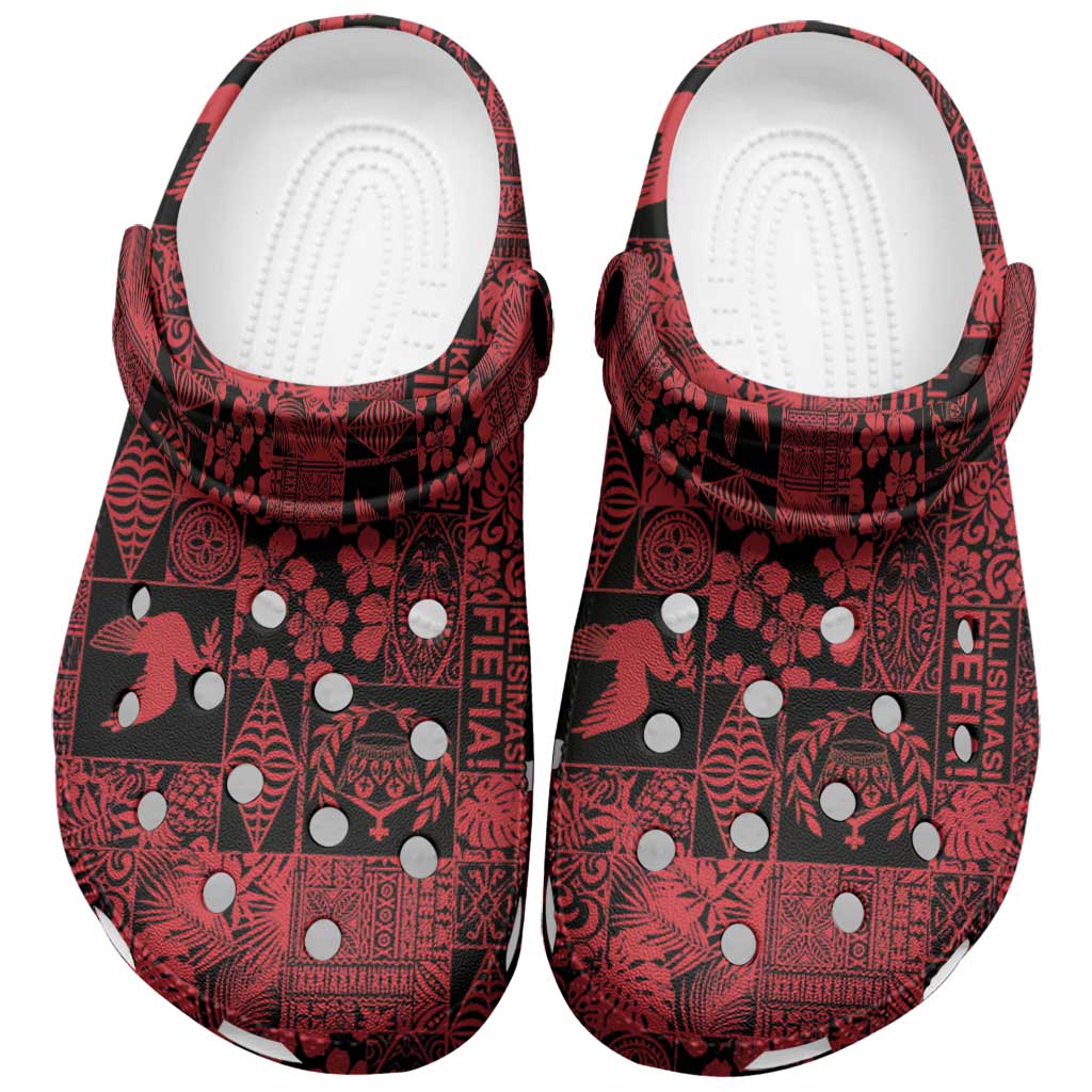 Black Tonga Kilisimasi Fiefia Clogs Shoes Pacific Patchwork Xmas Vibes - Polynesian Pride