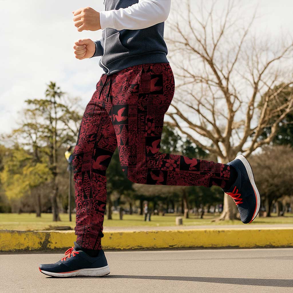 Black Tonga Kilisimasi Fiefia Jogger Pants Pacific Patchwork Xmas Vibes - Polynesian Pride
