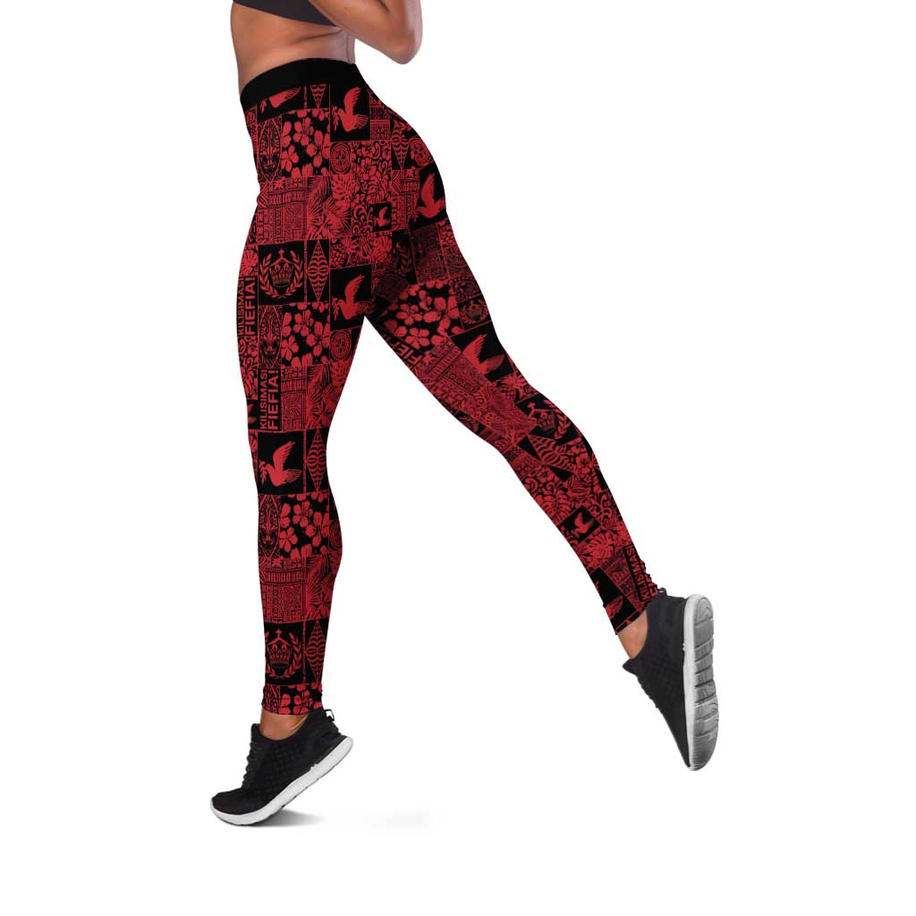 Black Tonga Kilisimasi Fiefia Leggings Pacific Patchwork Xmas Vibes LT9 Black - Polynesian Pride