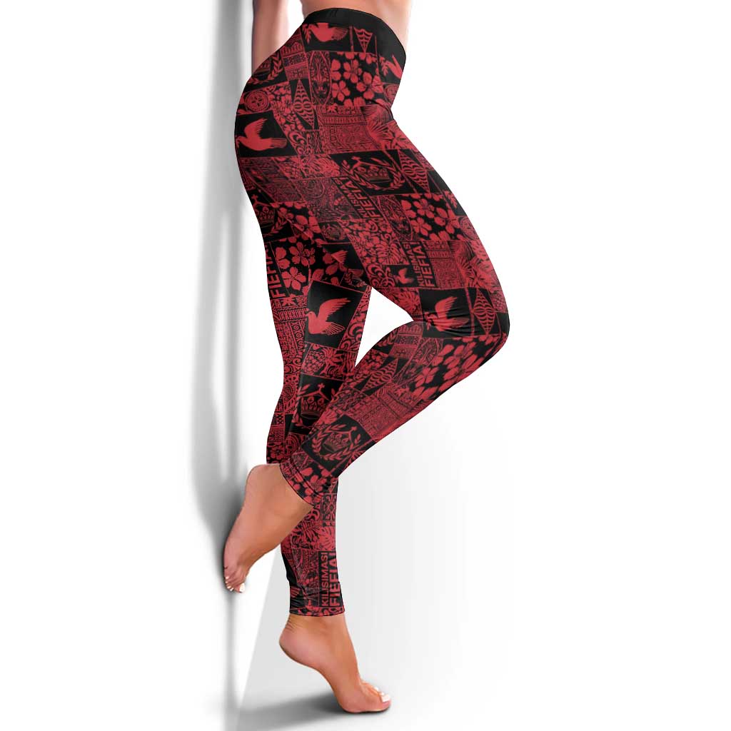 Black Tonga Kilisimasi Fiefia Leggings Pacific Patchwork Xmas Vibes LT9 - Polynesian Pride
