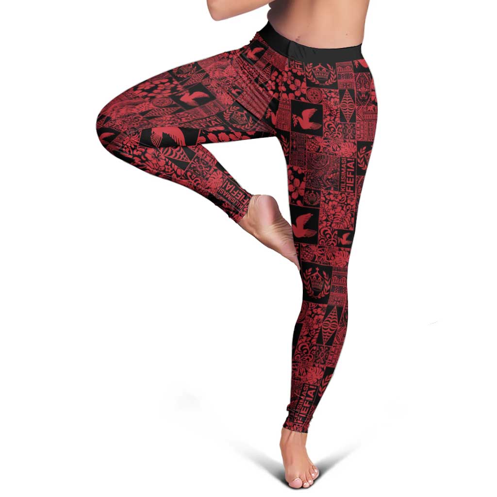Black Tonga Kilisimasi Fiefia Leggings Pacific Patchwork Xmas Vibes LT9 - Polynesian Pride