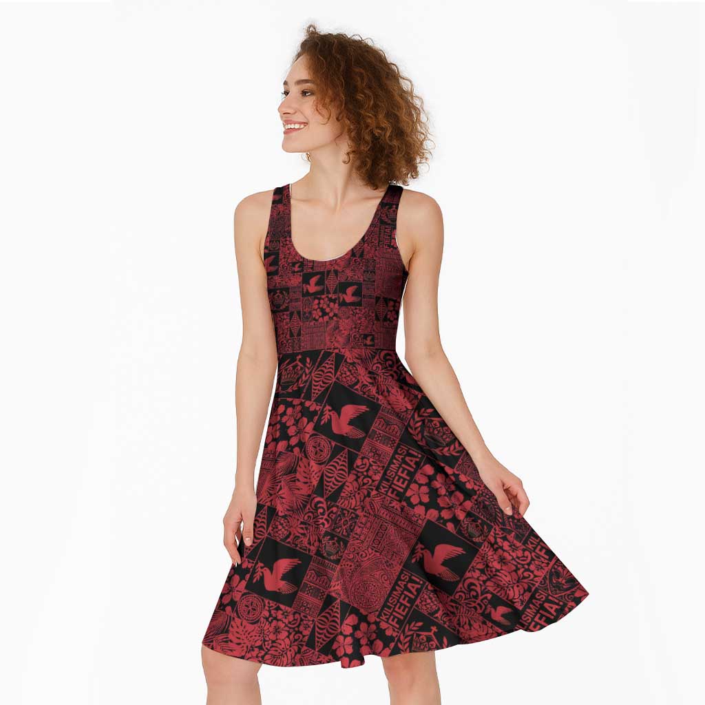 Black Tonga Kilisimasi Fiefia Midi Dress Pacific Patchwork Xmas Vibes - Polynesian Pride