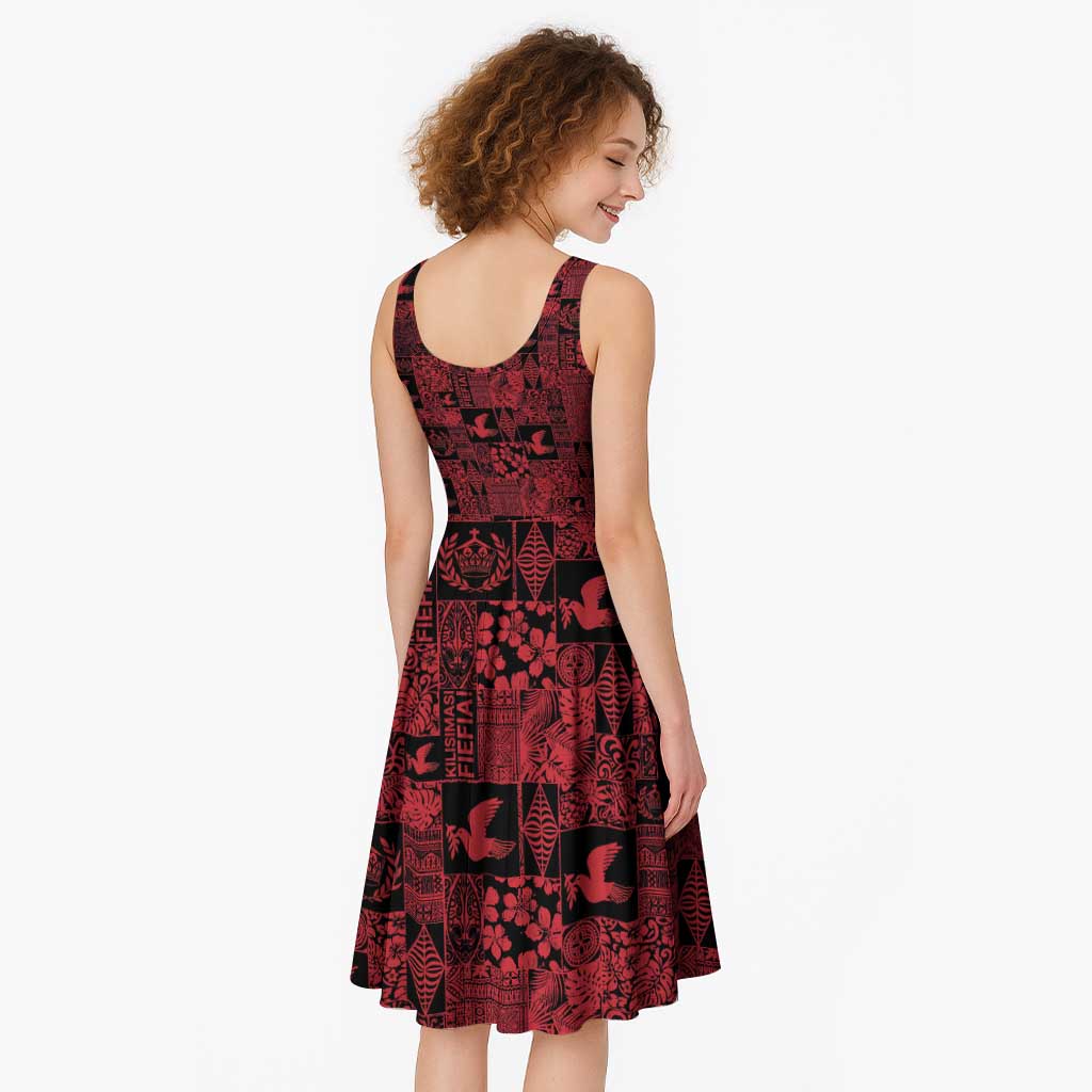 Black Tonga Kilisimasi Fiefia Midi Dress Pacific Patchwork Xmas Vibes - Polynesian Pride