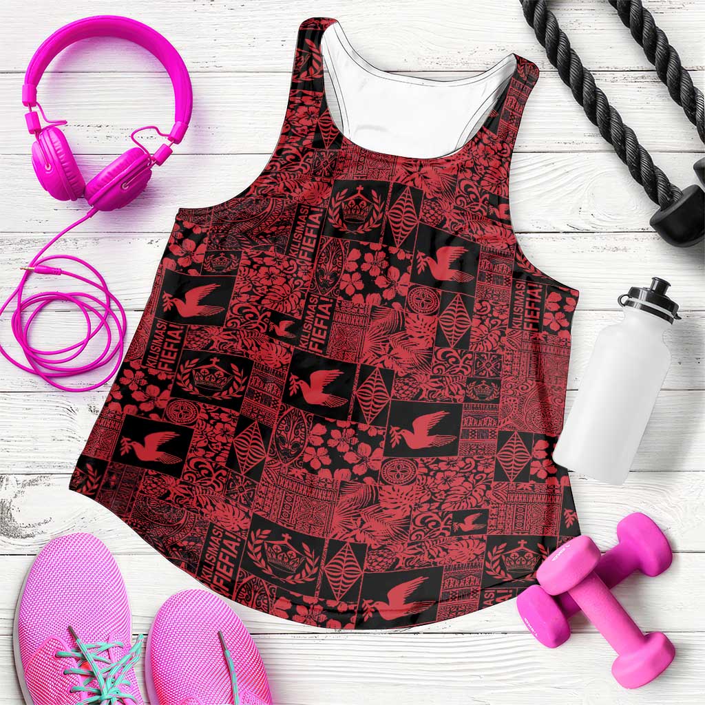 Black Tonga Kilisimasi Fiefia Women Racerback Tank Pacific Patchwork Xmas Vibes - Polynesian Pride