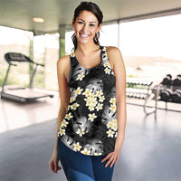 Black Tropical Hawaii Women Racerback Tank Seamless Monstera Plumeria Hawaiian Pattern LT14 - Polynesian Pride
