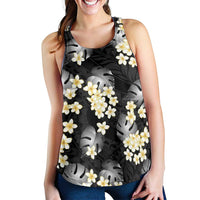 Black Tropical Hawaii Women Racerback Tank Seamless Monstera Plumeria Hawaiian Pattern LT14 - Polynesian Pride