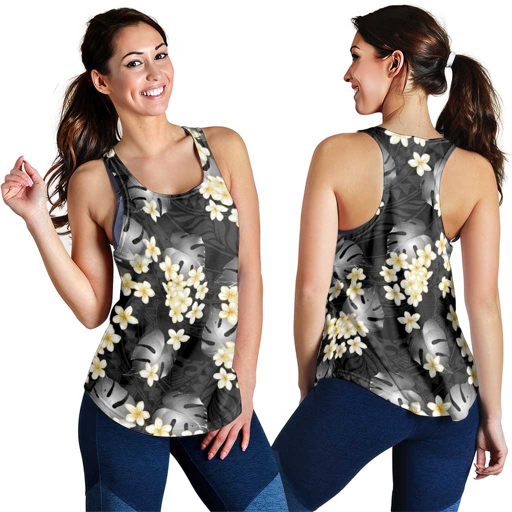 Black Tropical Hawaii Women Racerback Tank Seamless Monstera Plumeria Hawaiian Pattern LT14 - Polynesian Pride