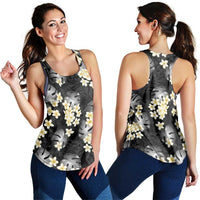 Black Tropical Hawaii Women Racerback Tank Seamless Monstera Plumeria Hawaiian Pattern LT14 - Polynesian Pride