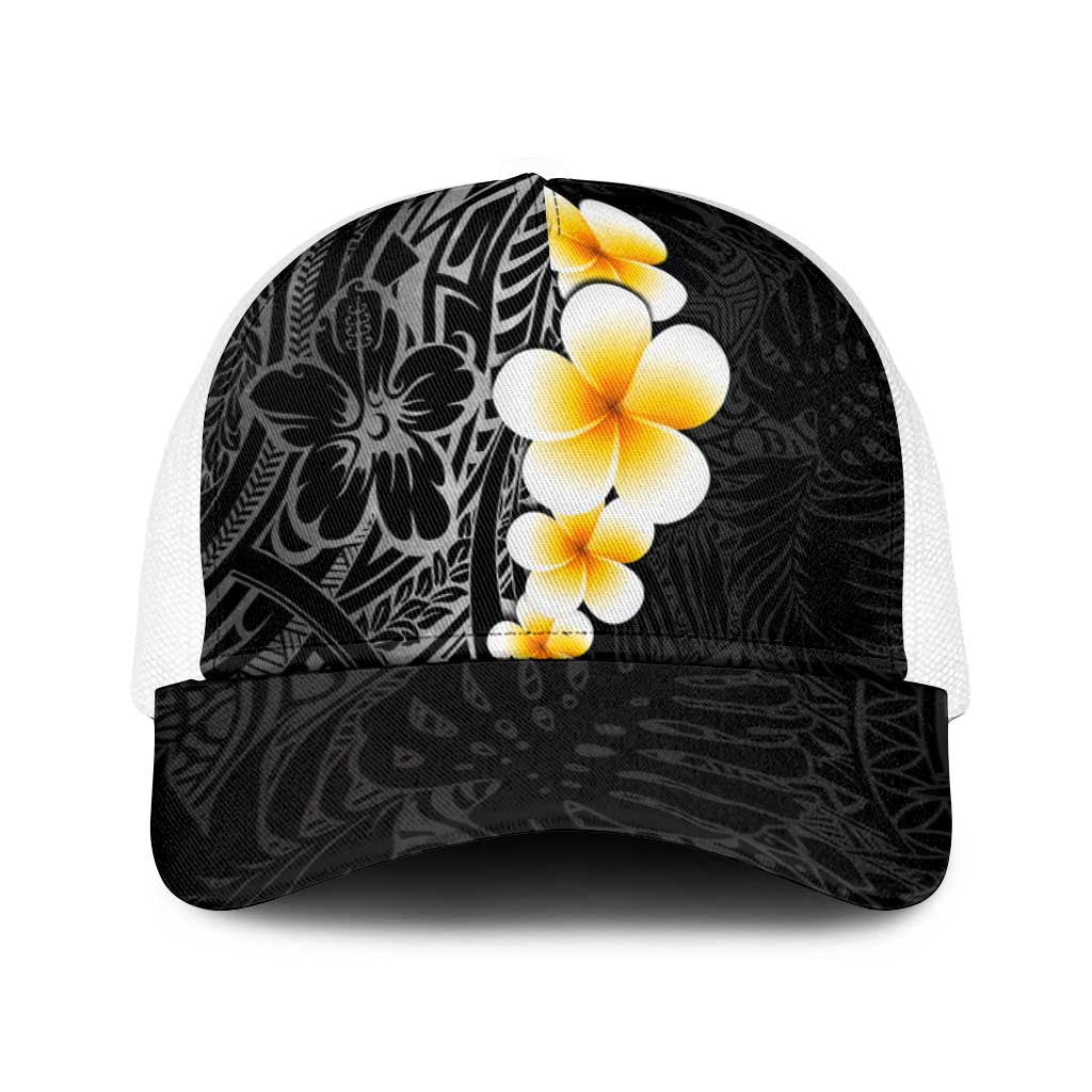 Black Tropical Plumeria With Galaxy Polynesian Art Baseball Net Cap - Polynesian Pride