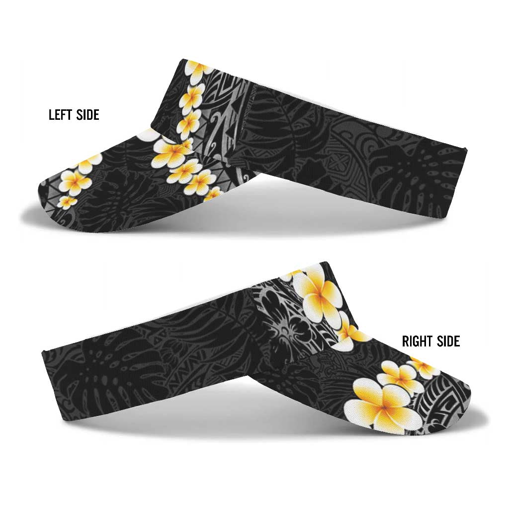 Black Tropical Plumeria With Galaxy Polynesian Art Sun Visor Cap