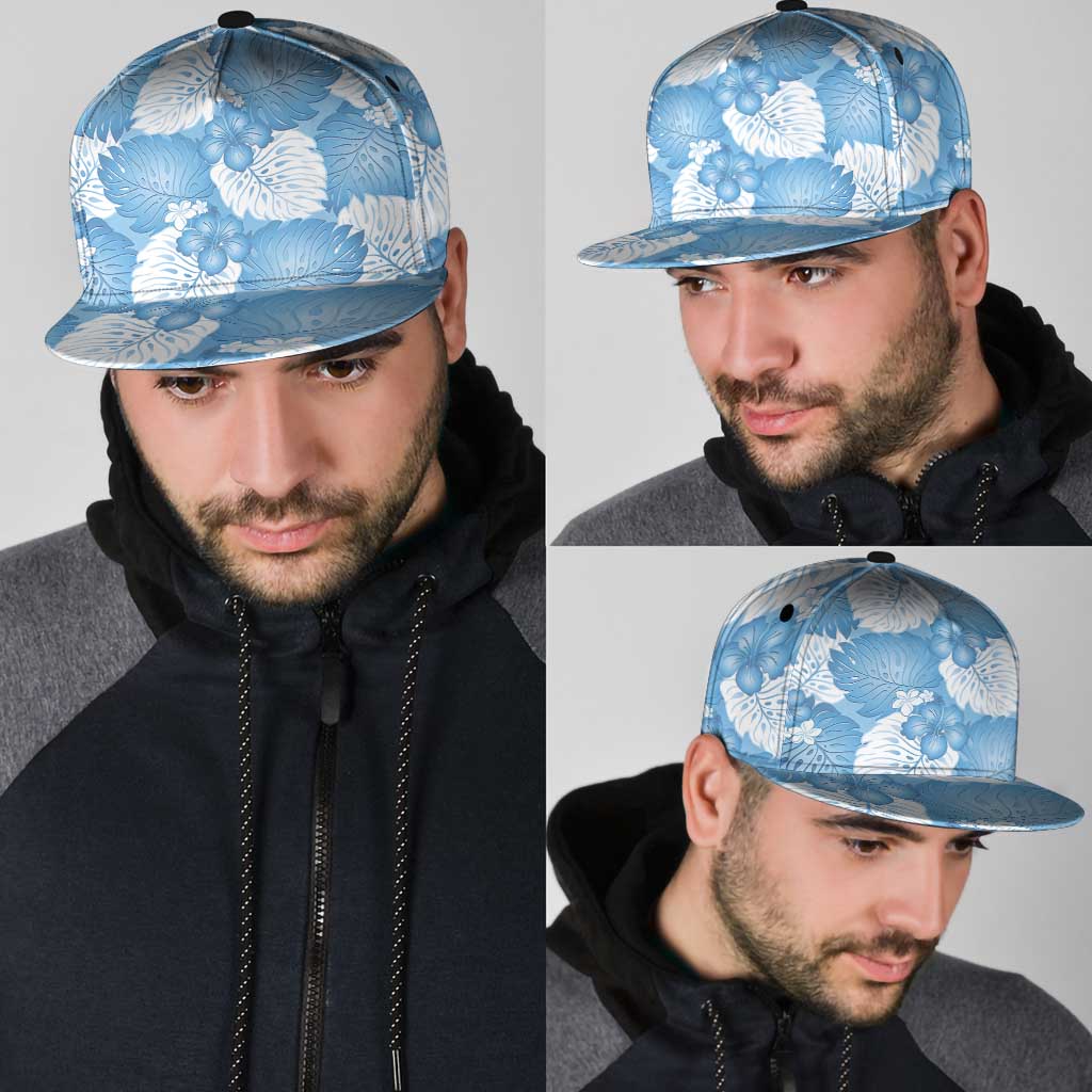 Blue Aloha Hawaii Snapback Cap Monstera Hibiscus Plumeria Seamless Vibes - Polynesian Pride