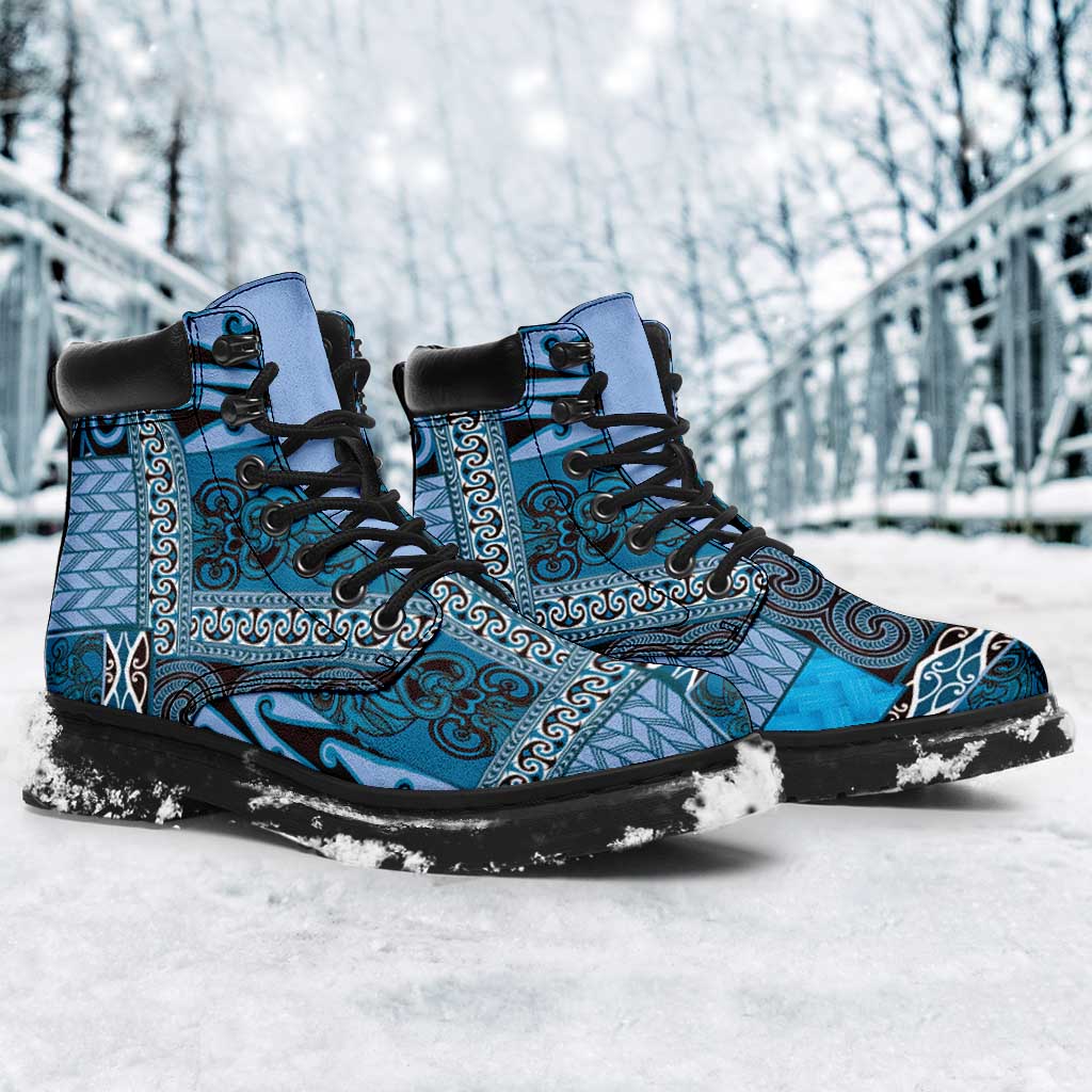 Blue Aotearoa Kowhaiwhai Pattern All Season Boots NZ Maori Quilt Style - Polynesian Pride