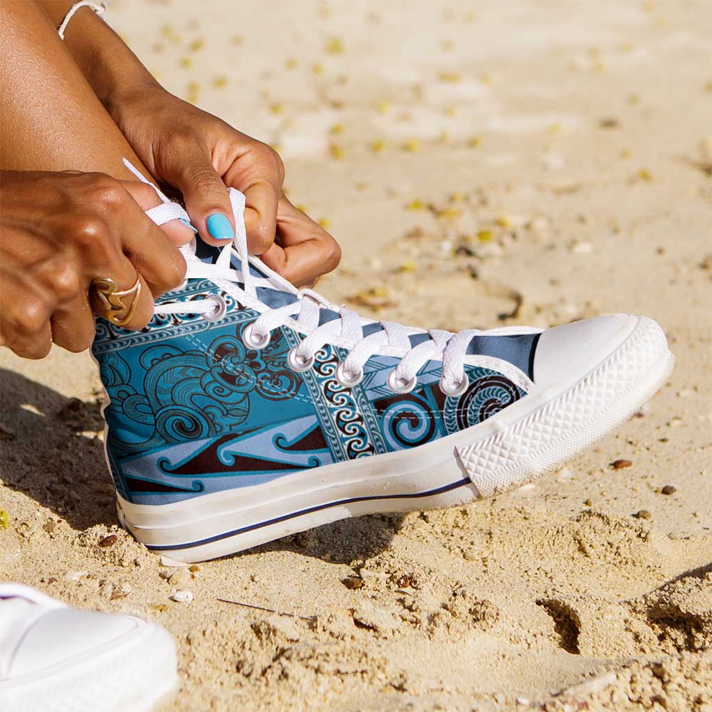 Blue Aotearoa Kowhaiwhai Pattern High Top Shoes NZ Maori Quilt Style - Polynesian Pride