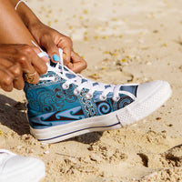 Blue Aotearoa Kowhaiwhai Pattern High Top Shoes NZ Maori Quilt Style - Polynesian Pride