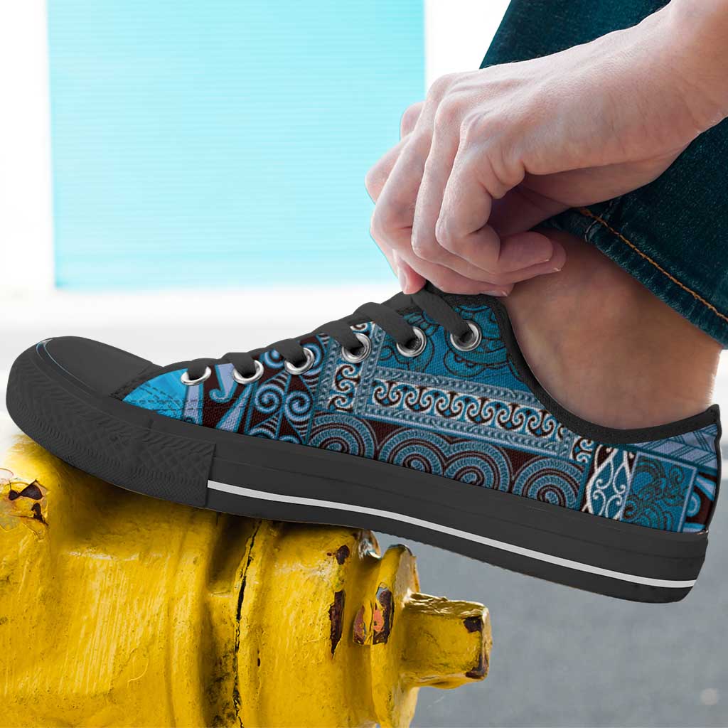 Blue Aotearoa Kowhaiwhai Pattern Low Top Shoes NZ Maori Quilt Style - Polynesian Pride
