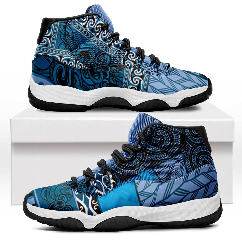 Blue Aotearoa Kowhaiwhai Pattern Sneakers J11 NZ Maori Quilt Style LT14 Blue - Polynesian Pride
