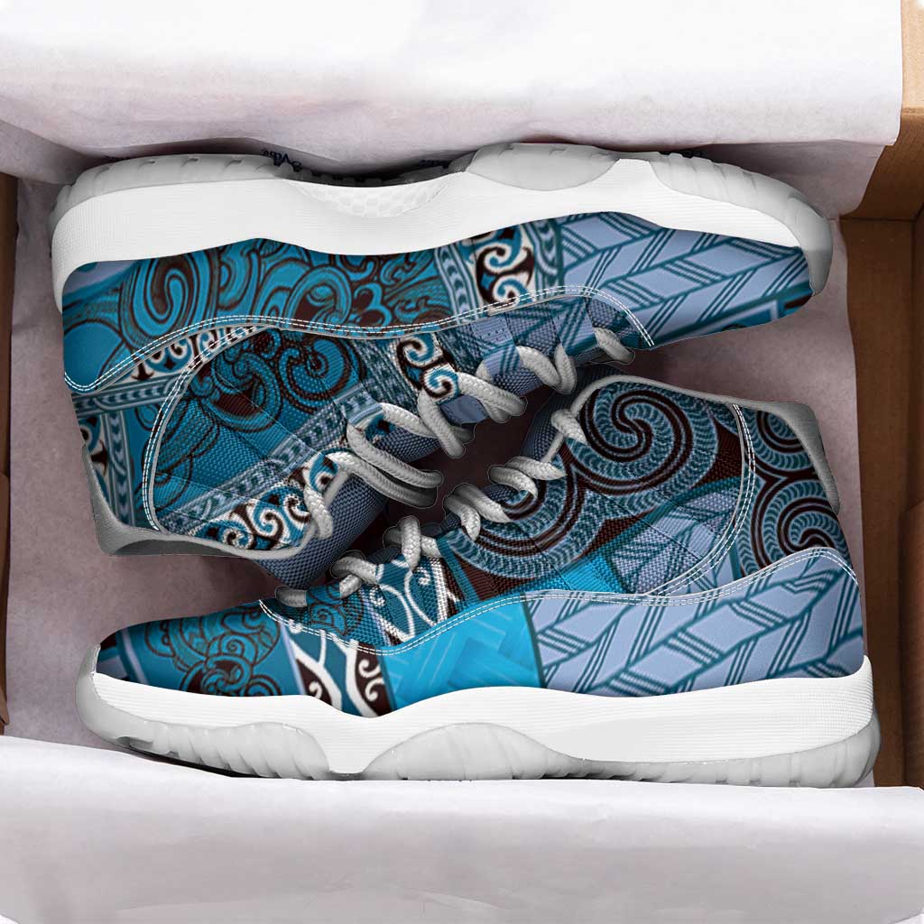 Blue Aotearoa Kowhaiwhai Pattern Sneakers J11 NZ Maori Quilt Style LT14 - Polynesian Pride