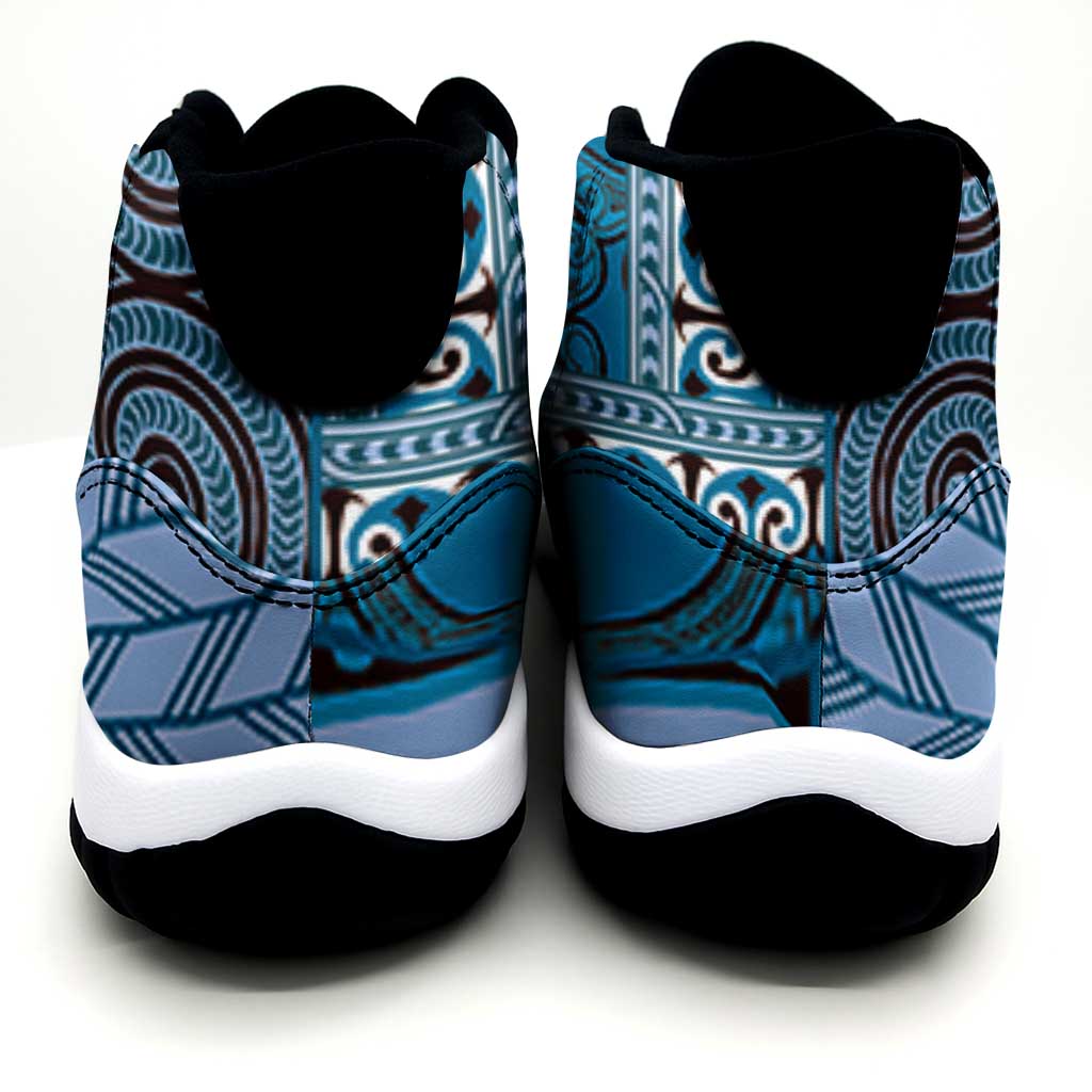 Blue Aotearoa Kowhaiwhai Pattern Sneakers J11 NZ Maori Quilt Style LT14 - Polynesian Pride