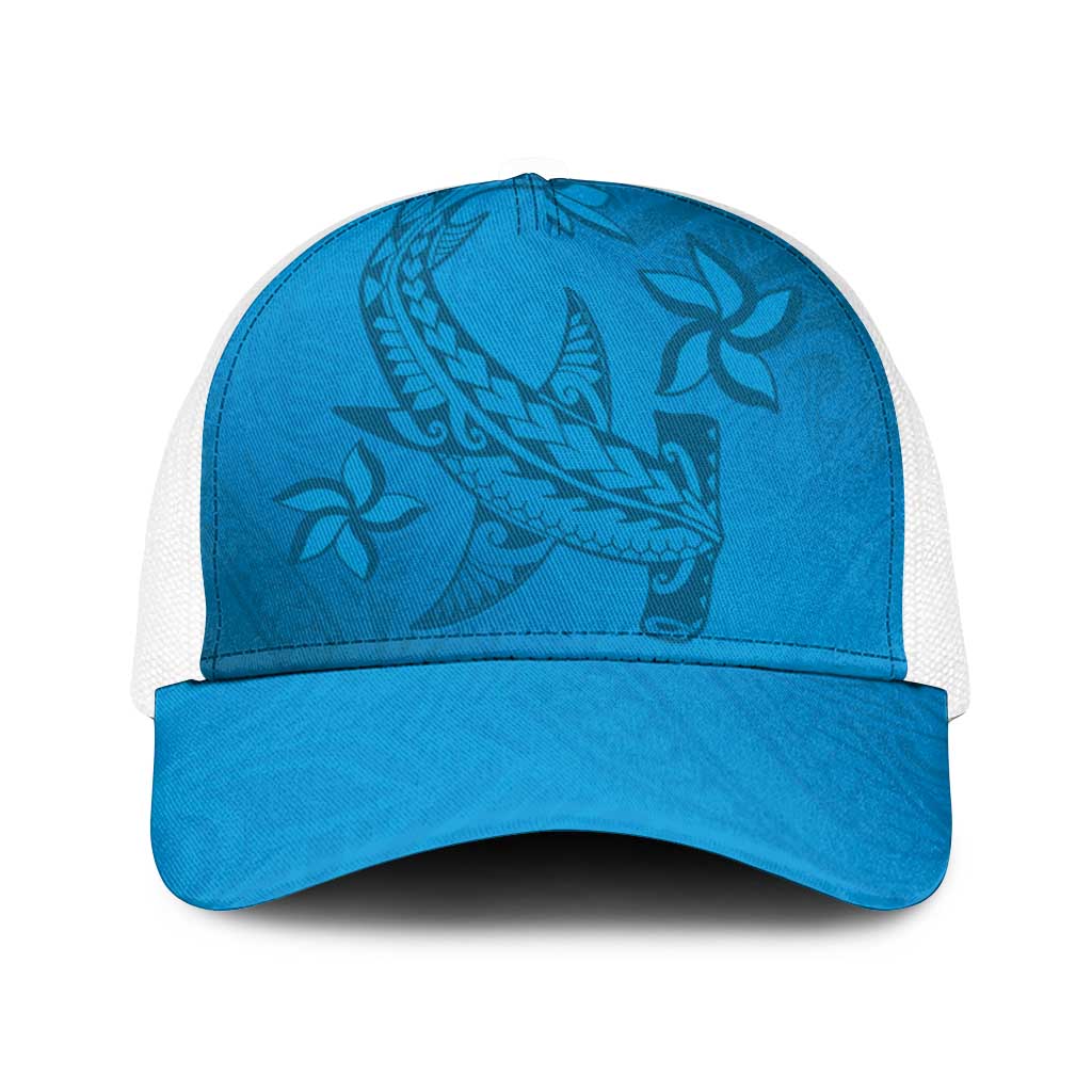 Blue Gradient Polynesia Baseball Net Cap Hawaiian Tribal Hammerhead Shark Tattoo - Polynesian Pride