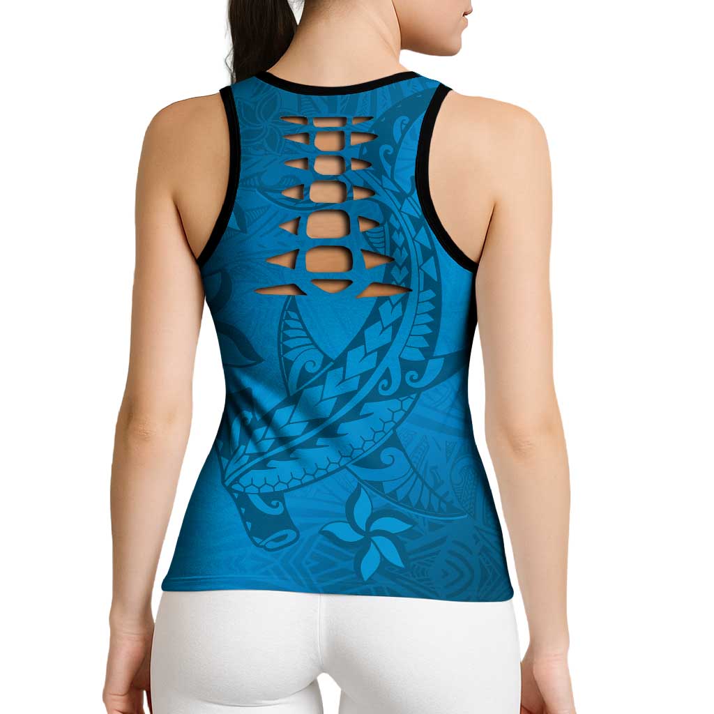 Blue Gradient Polynesia Hollow Tank Top Hawaiian Tribal Hammerhead Shark Tattoo - Polynesian Pride