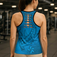 Blue Gradient Polynesia Hollow Tank Top Hawaiian Tribal Hammerhead Shark Tattoo - Polynesian Pride