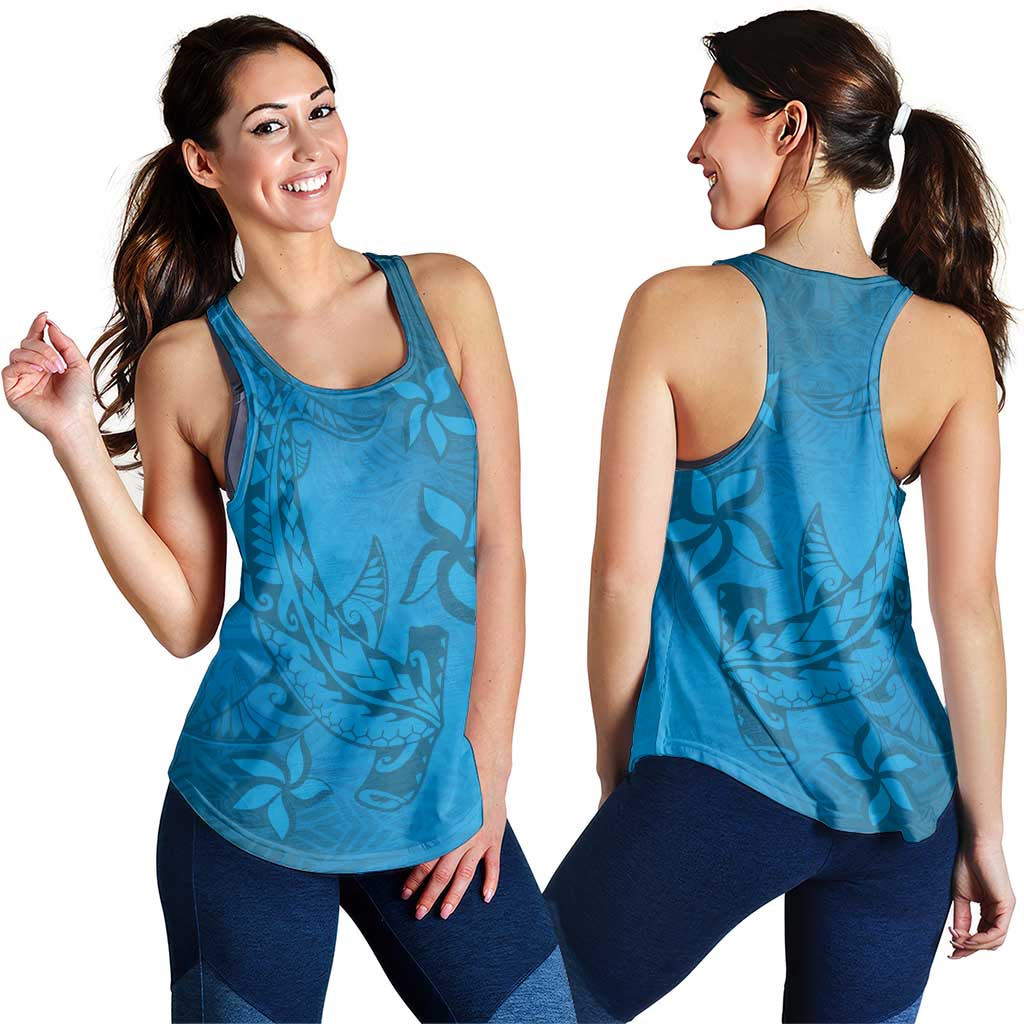 Blue Gradient Polynesia Women Racerback Tank Hawaiian Tribal Hammerhead Shark Tattoo - Polynesian Pride