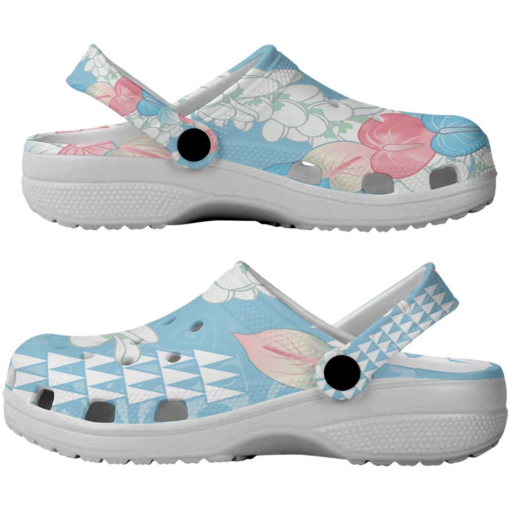 Blue Hawaii Anthurium Plumeria Lei Clogs Shoes