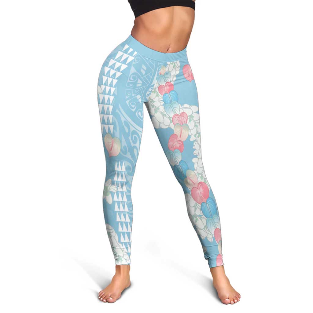 Blue Hawaii Anthurium Plumeria Lei Leggings