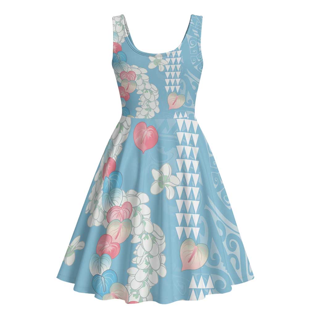 Blue Hawaii Anthurium Plumeria Lei Midi Dress