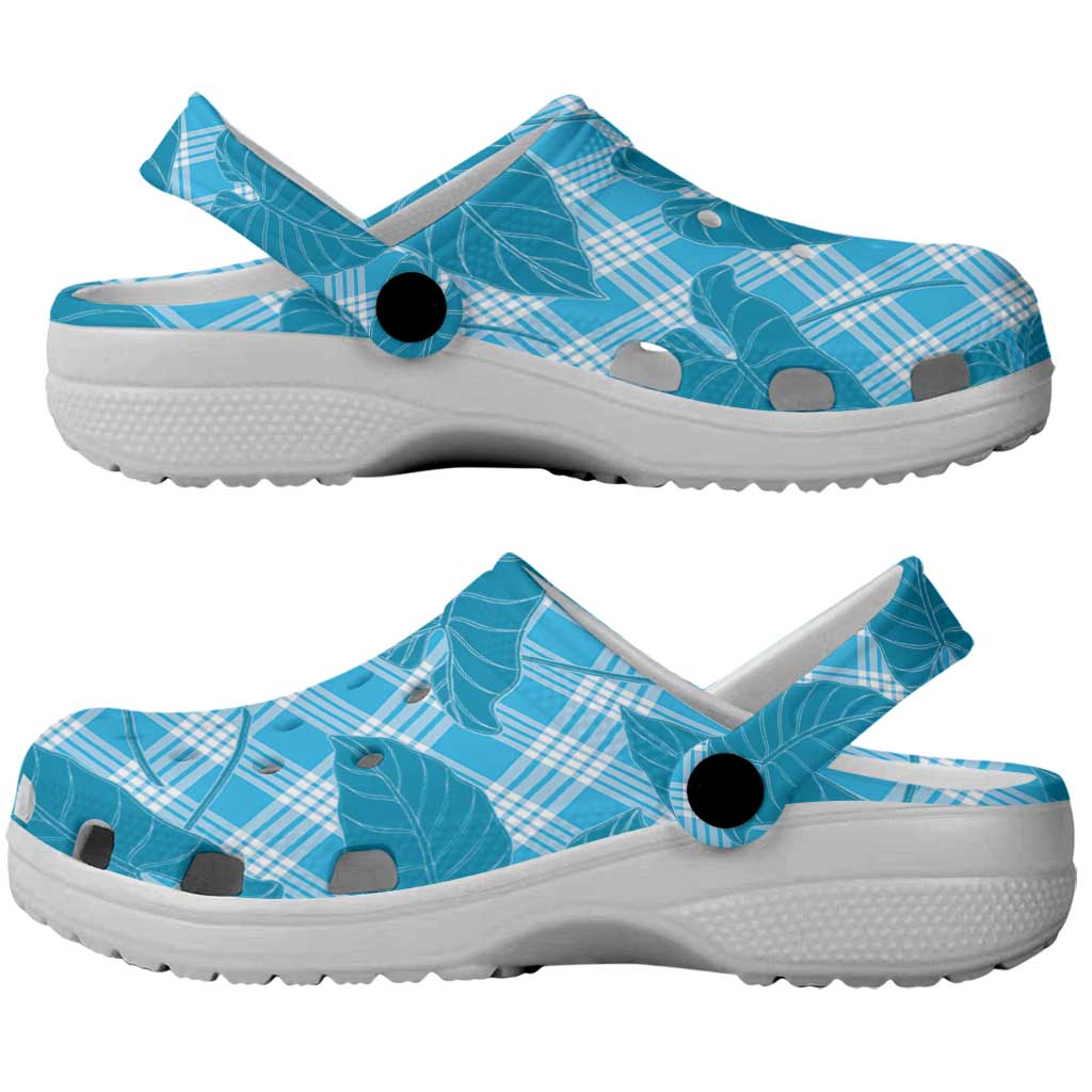 Blue Hawaii Kalo Palaka Motifs Clogs Shoes Hawaiian Taro Leaves Elegant Vibes
