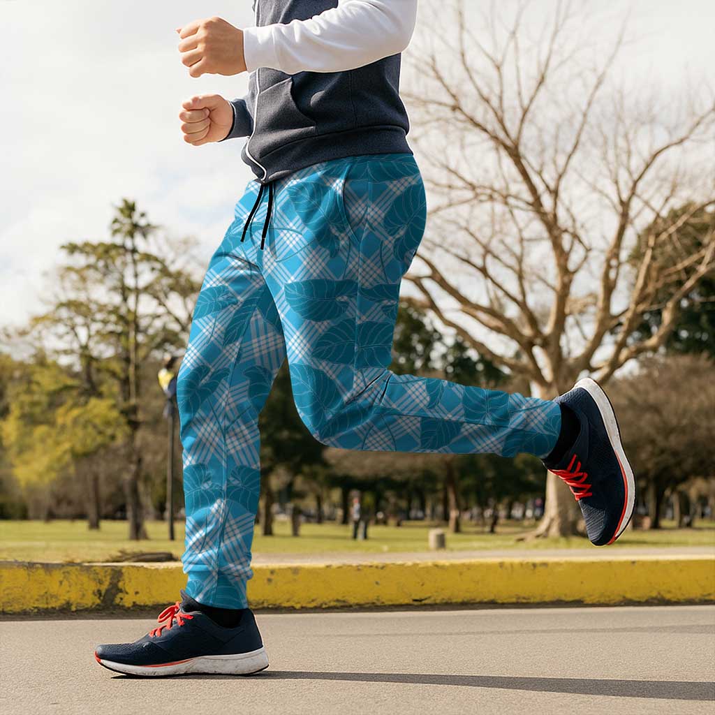 Blue Hawaii Kalo Palaka Motifs Jogger Pants Hawaiian Taro Leaves Elegant Vibes