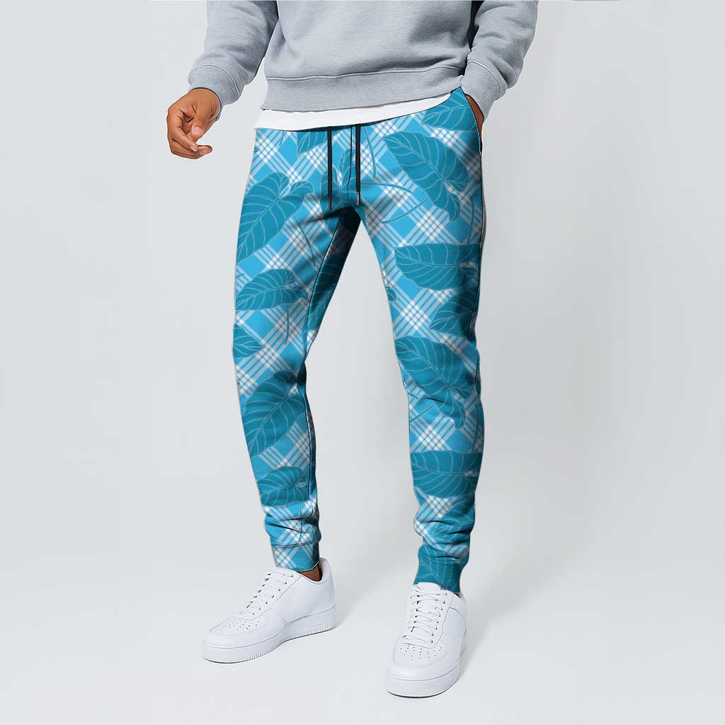 Blue Hawaii Kalo Palaka Motifs Jogger Pants Hawaiian Taro Leaves Elegant Vibes
