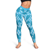 Blue Hawaii Kalo Palaka Motifs Leggings Hawaiian Taro Leaves Elegant Vibes