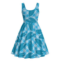 Blue Hawaii Kalo Palaka Motifs Midi Dress Hawaiian Taro Leaves Elegant Vibes
