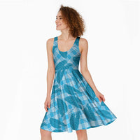 Blue Hawaii Kalo Palaka Motifs Midi Dress Hawaiian Taro Leaves Elegant Vibes
