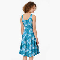 Blue Hawaii Kalo Palaka Motifs Midi Dress Hawaiian Taro Leaves Elegant Vibes