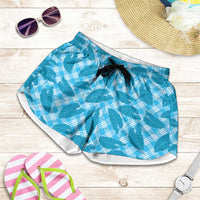 Blue Hawaii Kalo Palaka Motifs Shorts for Women Hawaiian Taro Leaves Elegant Vibes