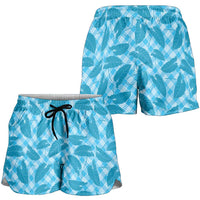 Blue Hawaii Kalo Palaka Motifs Shorts for Women Hawaiian Taro Leaves Elegant Vibes