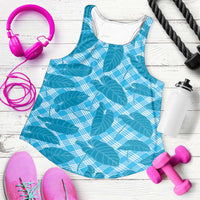 Blue Hawaii Kalo Palaka Motifs Women Racerback Tank Hawaiian Taro Leaves Elegant Vibes LT14 Blue - Polynesian Pride