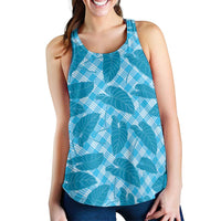 Blue Hawaii Kalo Palaka Motifs Women Racerback Tank Hawaiian Taro Leaves Elegant Vibes LT14 - Polynesian Pride