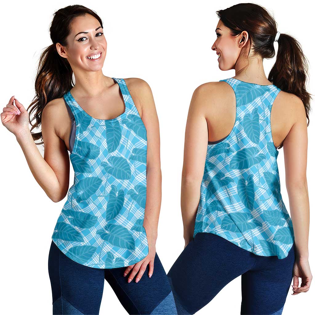 Blue Hawaii Kalo Palaka Motifs Women Racerback Tank Hawaiian Taro Leaves Elegant Vibes LT14 - Polynesian Pride