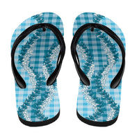 Blue Hawaii Palaka Flip Flops Hawaiian Honohono Lei