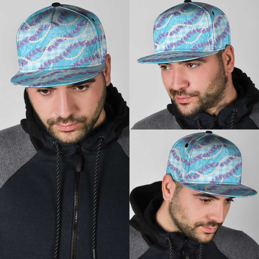 Blue Hawaii Palaka Honohono Pikake Snapback Cap Hawaiian Orchid Lei Polynesian Pattern - Polynesian Pride