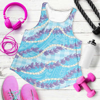 Blue Hawaii Palaka Honohono Pikake Women Racerback Tank Hawaiian Orchid Lei Polynesian Pattern LT14 Blue - Polynesian Pride