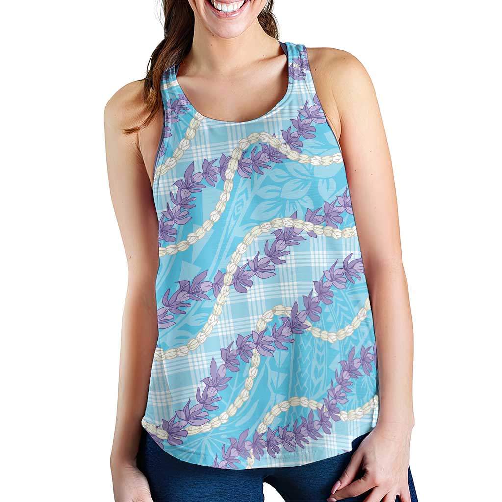 Blue Hawaii Palaka Honohono Pikake Women Racerback Tank Hawaiian Orchid Lei Polynesian Pattern LT14 - Polynesian Pride