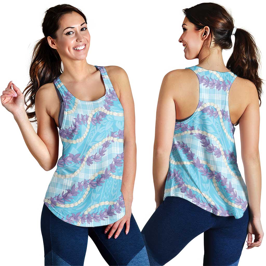 Blue Hawaii Palaka Honohono Pikake Women Racerback Tank Hawaiian Orchid Lei Polynesian Pattern LT14 - Polynesian Pride