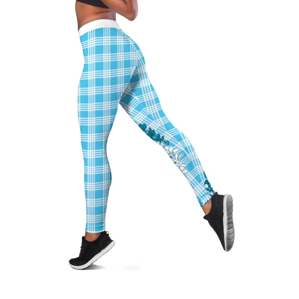 Blue Hawaii Palaka Leggings Hawaiian Honohono Lei